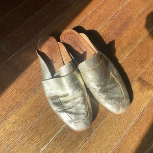 Free People At Ease Gold Leather Mules